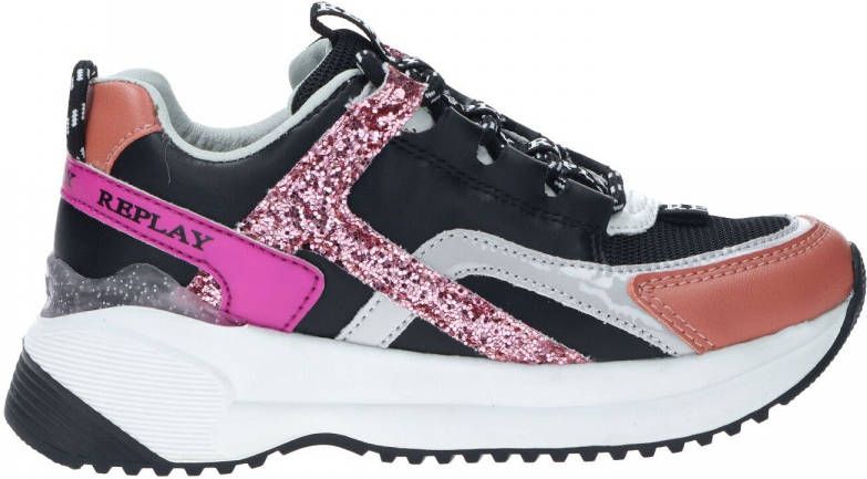 REPLAY Kumi leren chunky sneakers zwart/roze