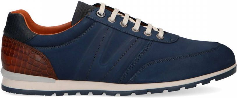 Van lier Blauwe nubuck sneakers met croco detail