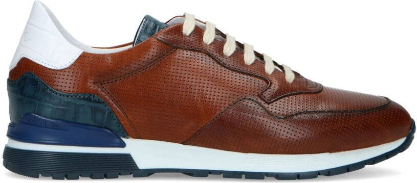 Van lier Cognac sneakers met donkerblauw detail