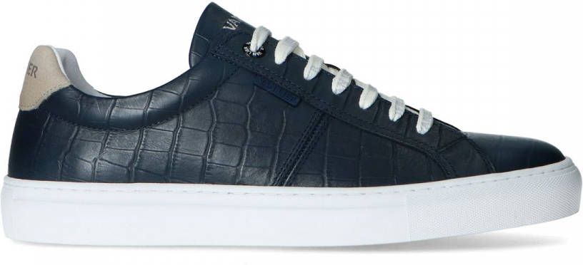 Van lier Donkerblauwe sneakers met crocoprint