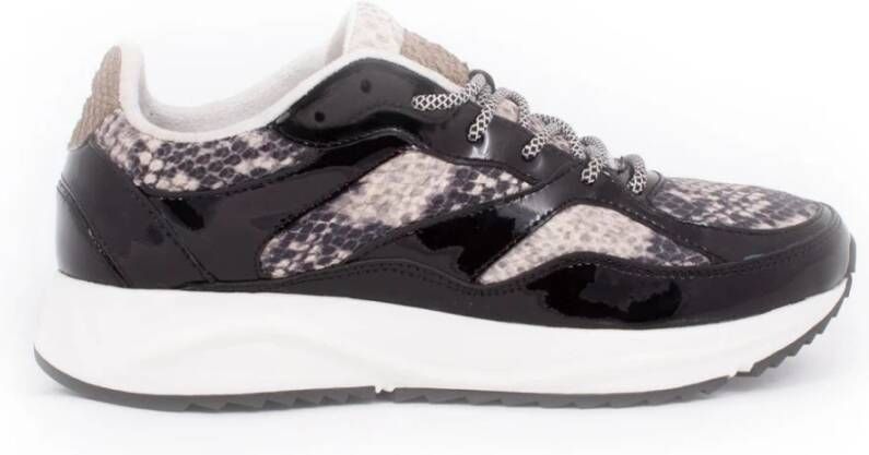 Woden Sophie Snake leren sneakers zwart/slangenprint