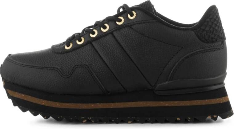 Woden Nora III volle lederen plateau sneakers , Zwart, Dames