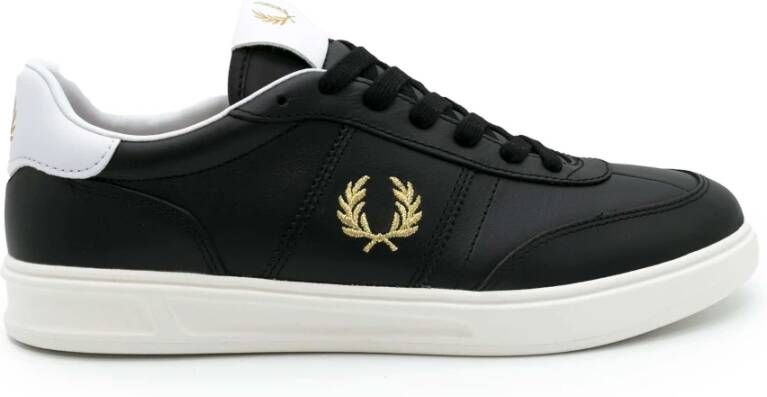 Fred Perry Lederen sneaker met veters en B4299 Black Logo voor heren , Zwart, Heren