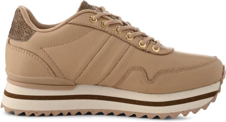 Woden Nora III volle lederen plateau sneakers , Beige, Dames