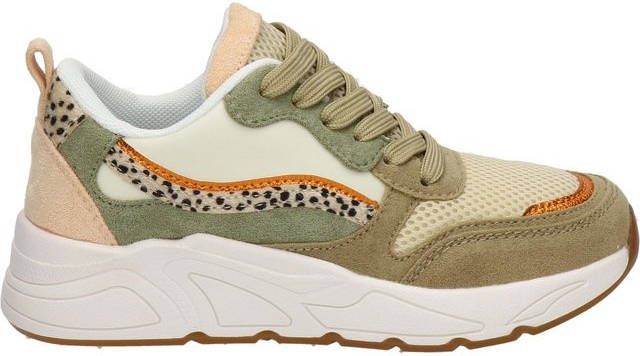 Nelson Kids suède sneakers met dierenprint kaki/multi