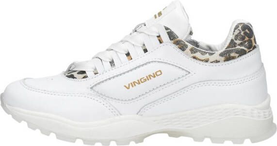 Vingino Fenna leren chunky sneakers met panterprint wit