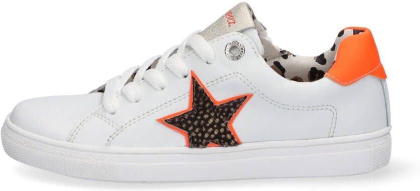 Braqeez Leigh Louwies leren sneakers wit/oranje
