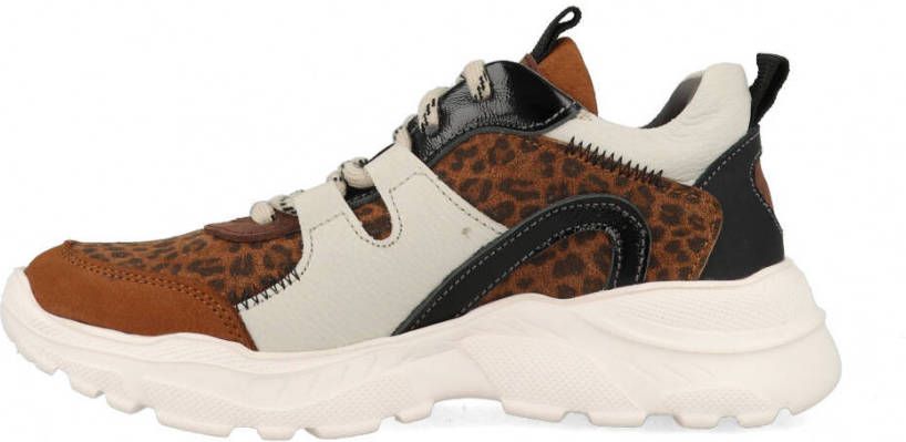 Braqeez Robin Run leren chunky sneakers met panterprint bruin