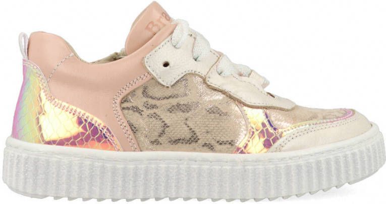 Braqeez Pia Paris leren sneakers met slangenprint roze