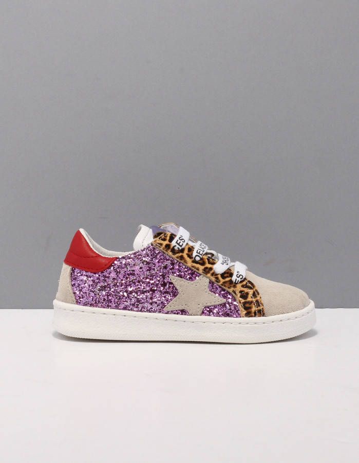 Clic! CL 20305 leren sneakers met glitters beige/multi