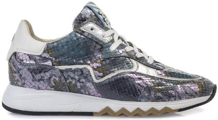 Floris van Bommel Nineti leren sneakers met slangenprint blauw