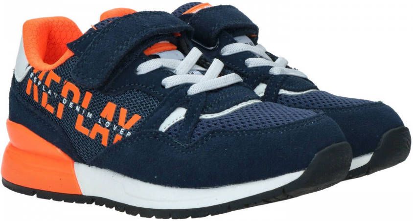 REPLAY Shoot Jr Elastic suède sneakers donkerblauw/oranje