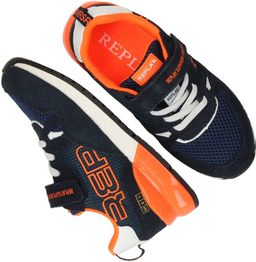Replay Shoot Klittenband Sneaker Jongens Blauw/Oranje