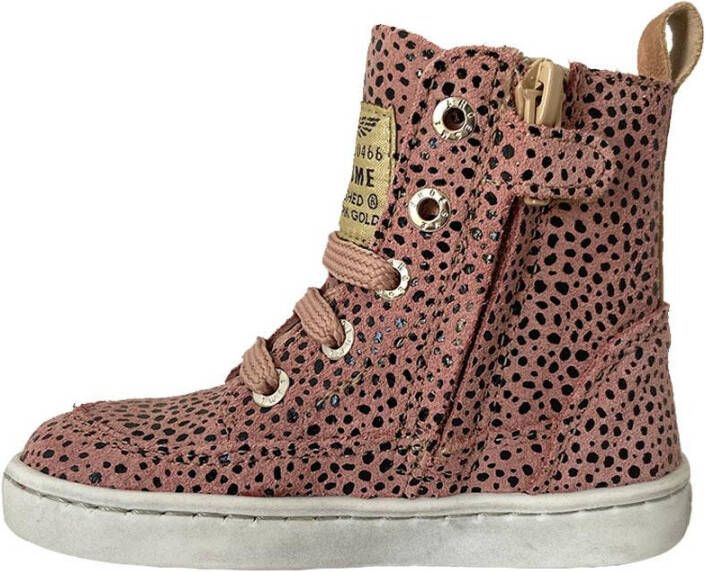 ShoesMe Roze Veterboots Pink Black Dots