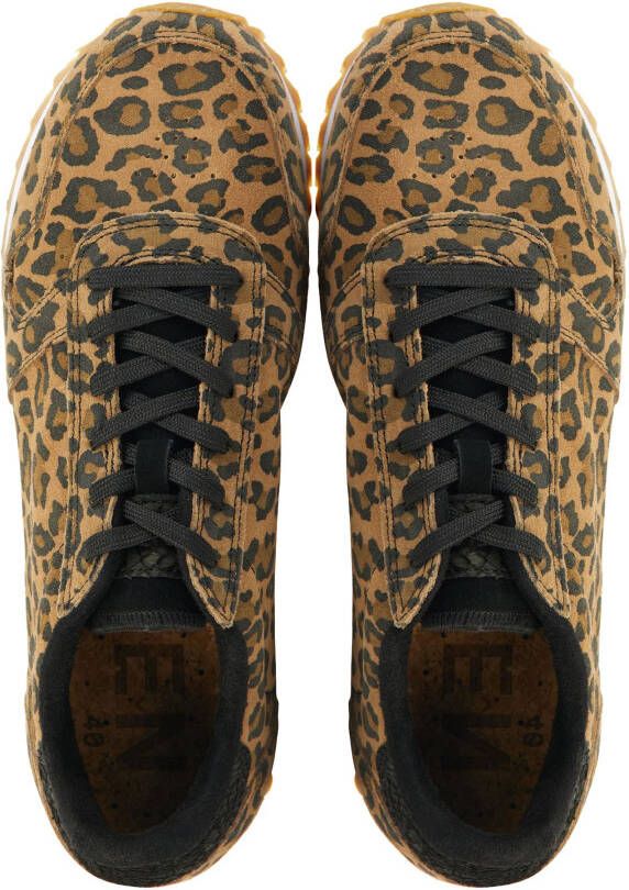 Woden Ydun suède sneakers met panterprint bruin