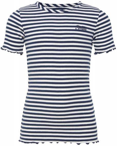 WE Fashion gestreept ribgebreid T-shirt donkerblauw/wit