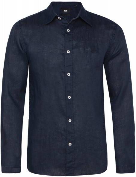 WE Fashion Fundamentals linnen slim fit overhemd turquoise